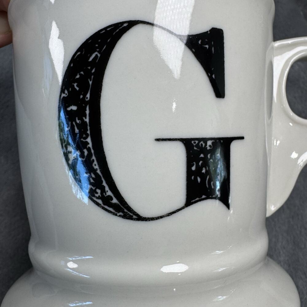 G~ Anthropology Mug Letter Initial White Black Footed - Picture 6 of 6